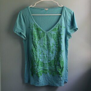 J. Crew blue & green V neck t- shirt, L